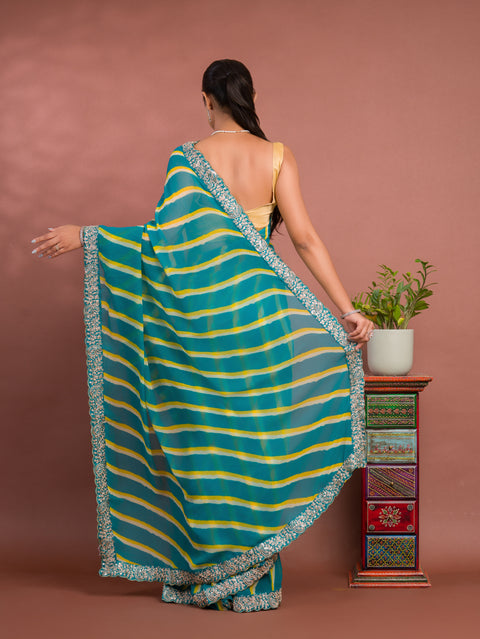 KcPc New Beautiful Chiffon Leheriya Style With Embroidery Border Work Saree STL