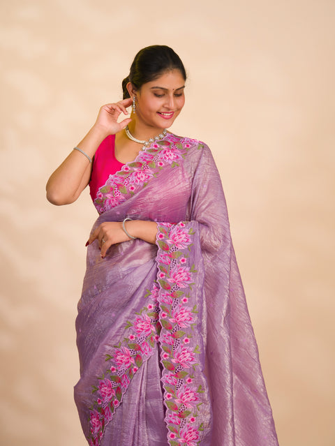 By New Crush tissue silk Bollywood Style with Kashida work saree 