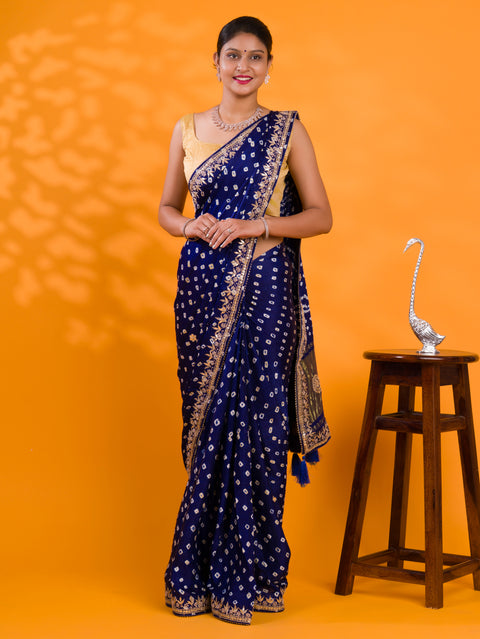 KcPc  New Modal Gaji Silk Bandhej Gotapatti Work Saree  AMT
