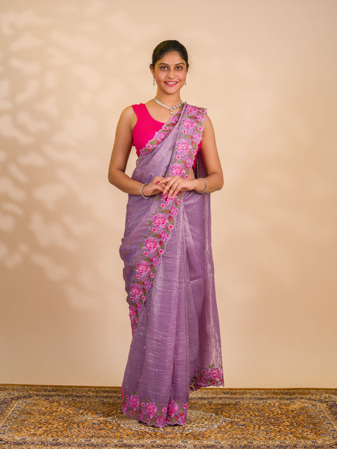 By New Crush tissue silk Bollywood Style with Kashida work saree 