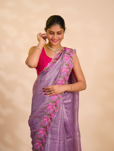 By New Crush tissue silk Bollywood Style with Kashida work saree 