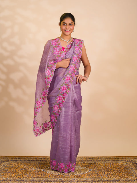 By New Crush tissue silk Bollywood Style with Kashida work saree 