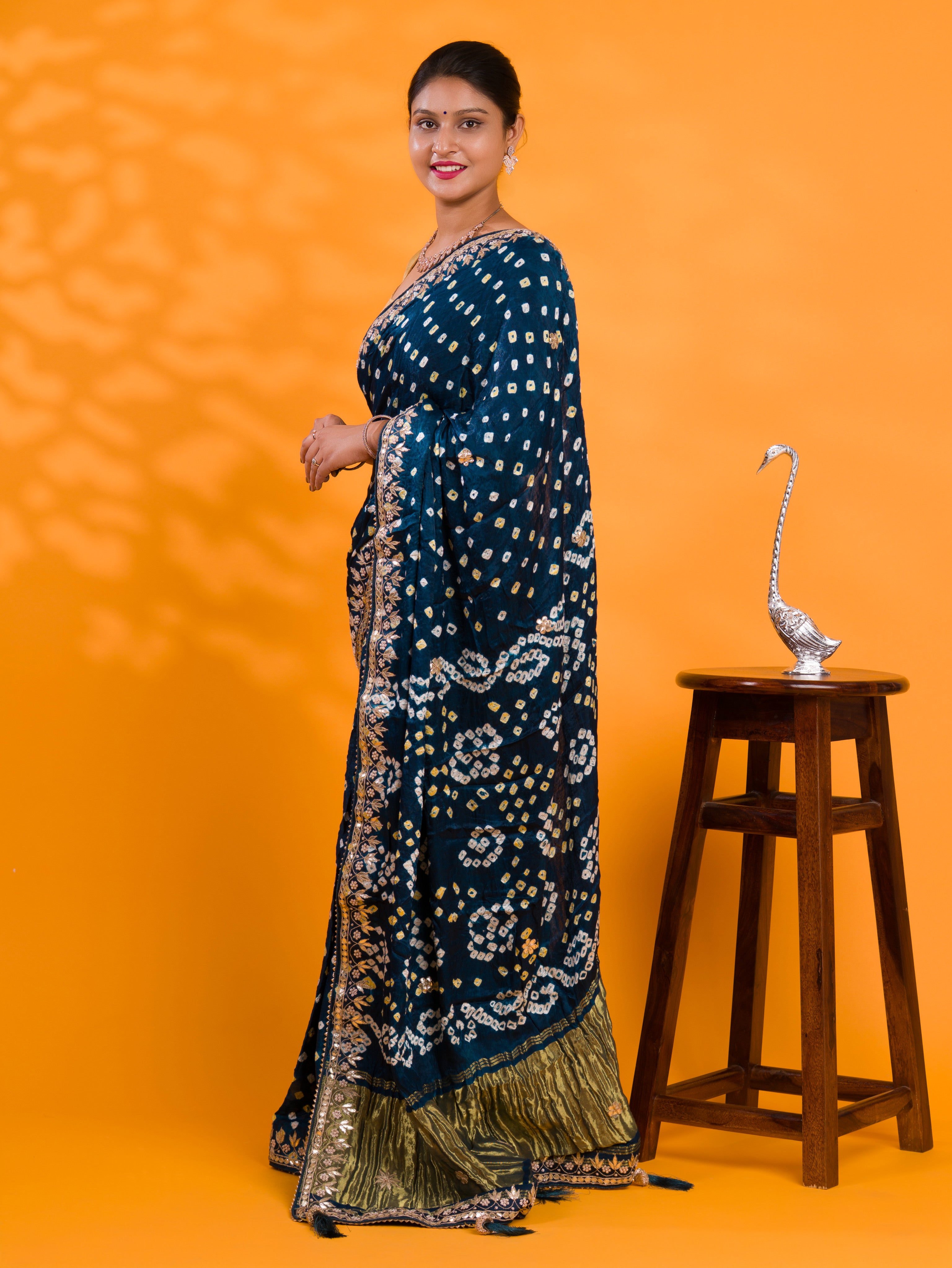  Gaji Silk Bandhej Gotapatti Work Saree for wedding and festival 