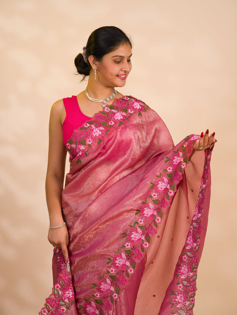 By New beautiful tissue silk Bollywood Style with Kashida work saree