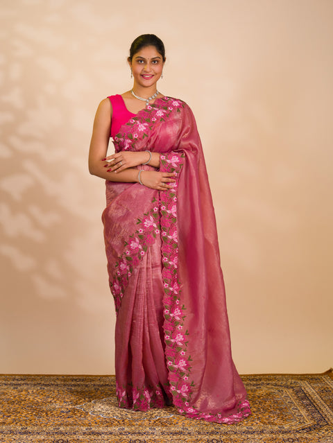 By New beautiful tissue silk Bollywood Style with Kashida work saree