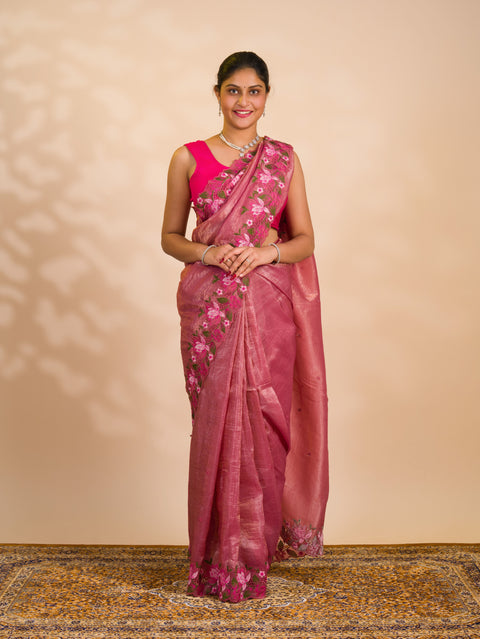 By New beautiful tissue silk Bollywood Style with Kashida work saree