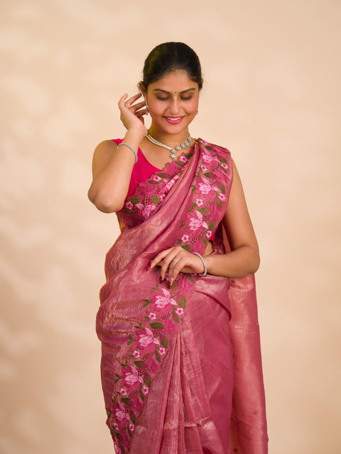 By New beautiful tissue silk Bollywood Style with Kashida work saree