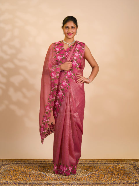 By New beautiful tissue silk Bollywood Style with Kashida work saree