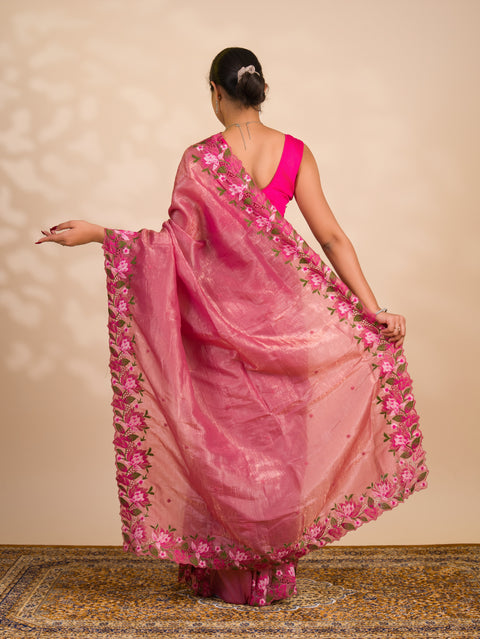 By New beautiful tissue silk Bollywood Style with Kashida work saree