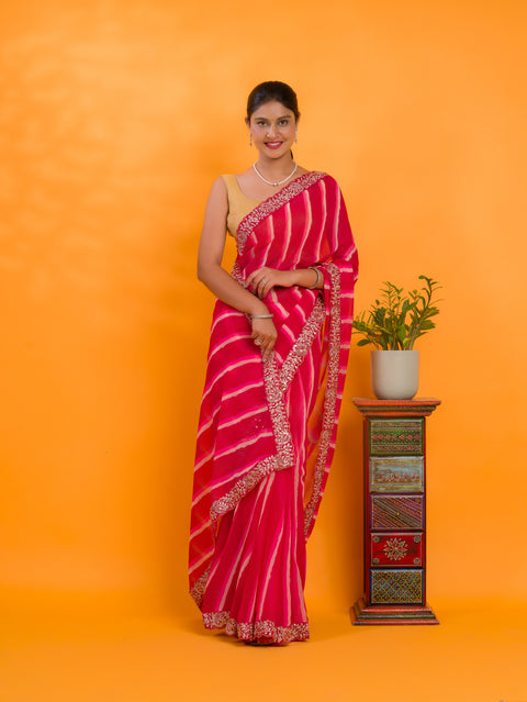 KcPc New Chiffon Leheriya Style With Embroidery Border Work Saree STL