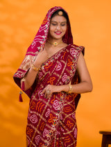 KcPc New Pure Gaji silk Bandhani Gotapatti Handwork sareeAMT