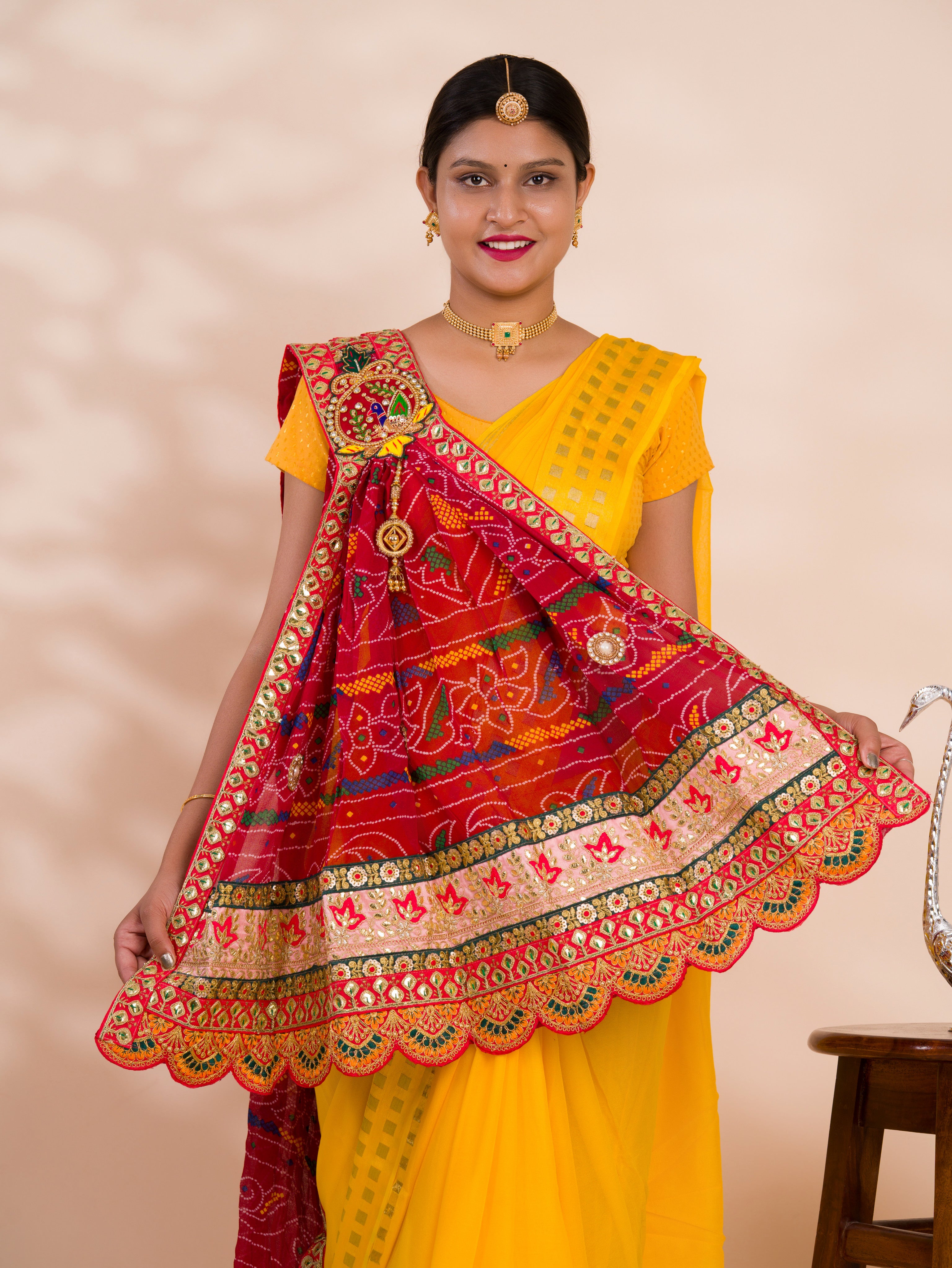 KcPc New Lounch Pure Georgette Marwardi Broach Style With Belbuti Work Chunri