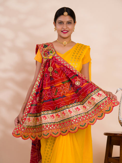 KcPc New Lounch Pure Georgette Marwardi Broach Style With Belbuti Work Chunri