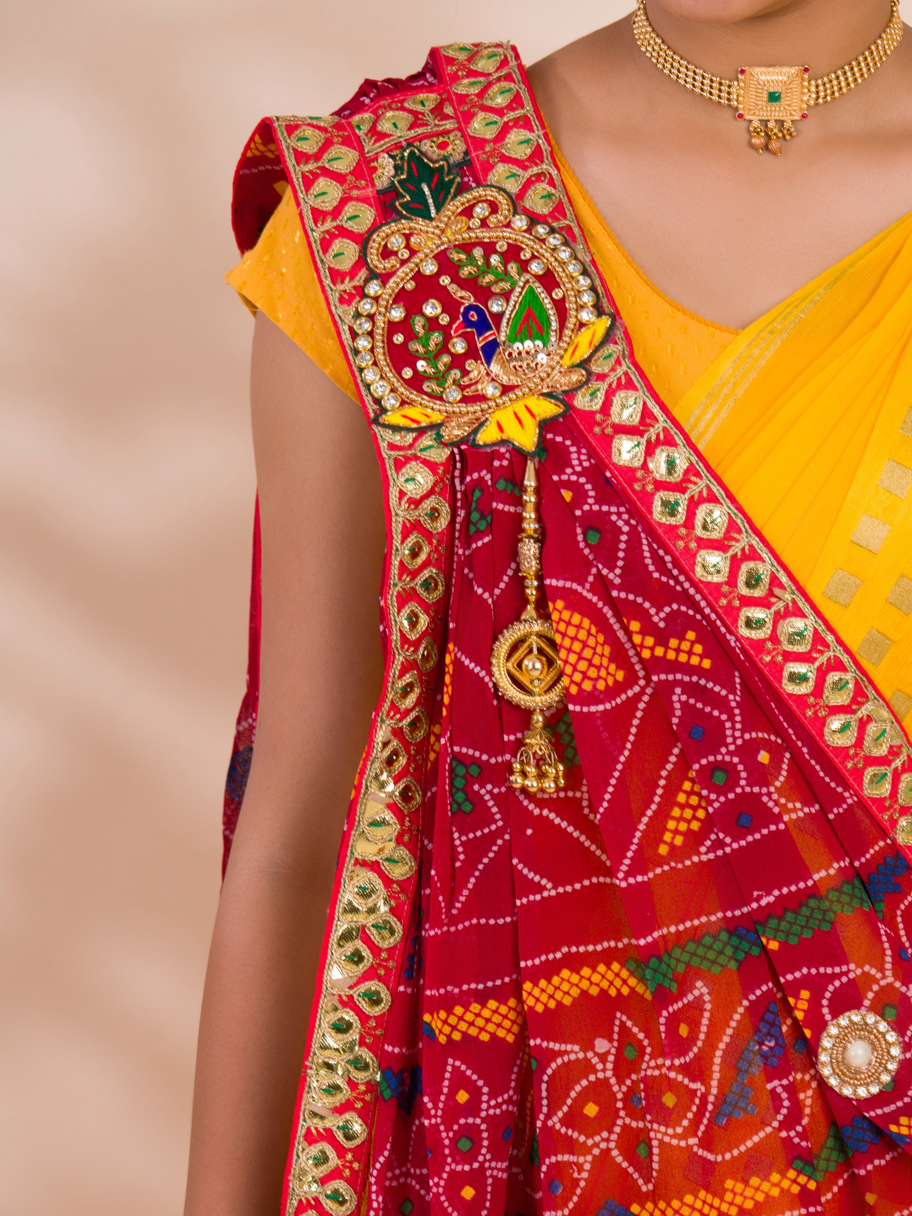 KcPc New Lounch Pure Georgette Marwardi Broach Style With Belbuti Work Chunri