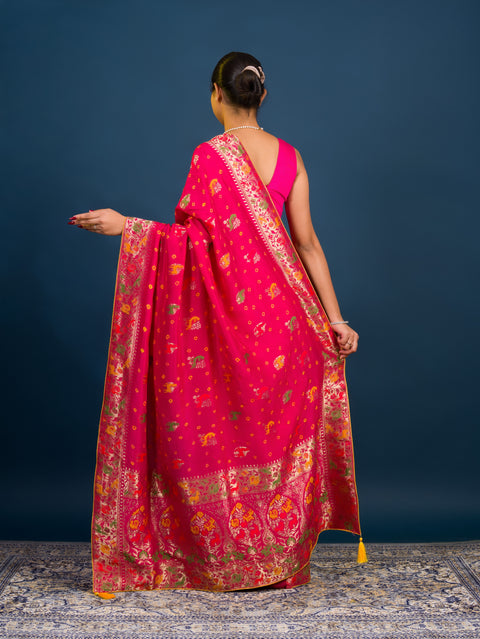 By Chinon silk Beautiful Kalamkari Style Saree in purple colour