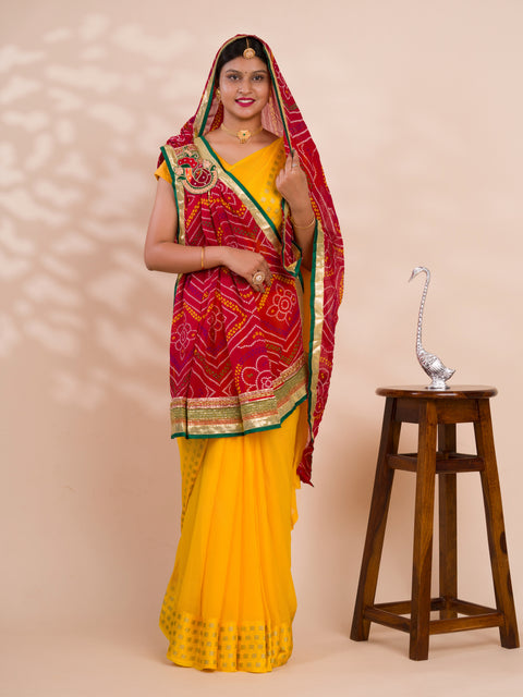 KcPc New Marwadi Mos chiffon chunri broach Stole