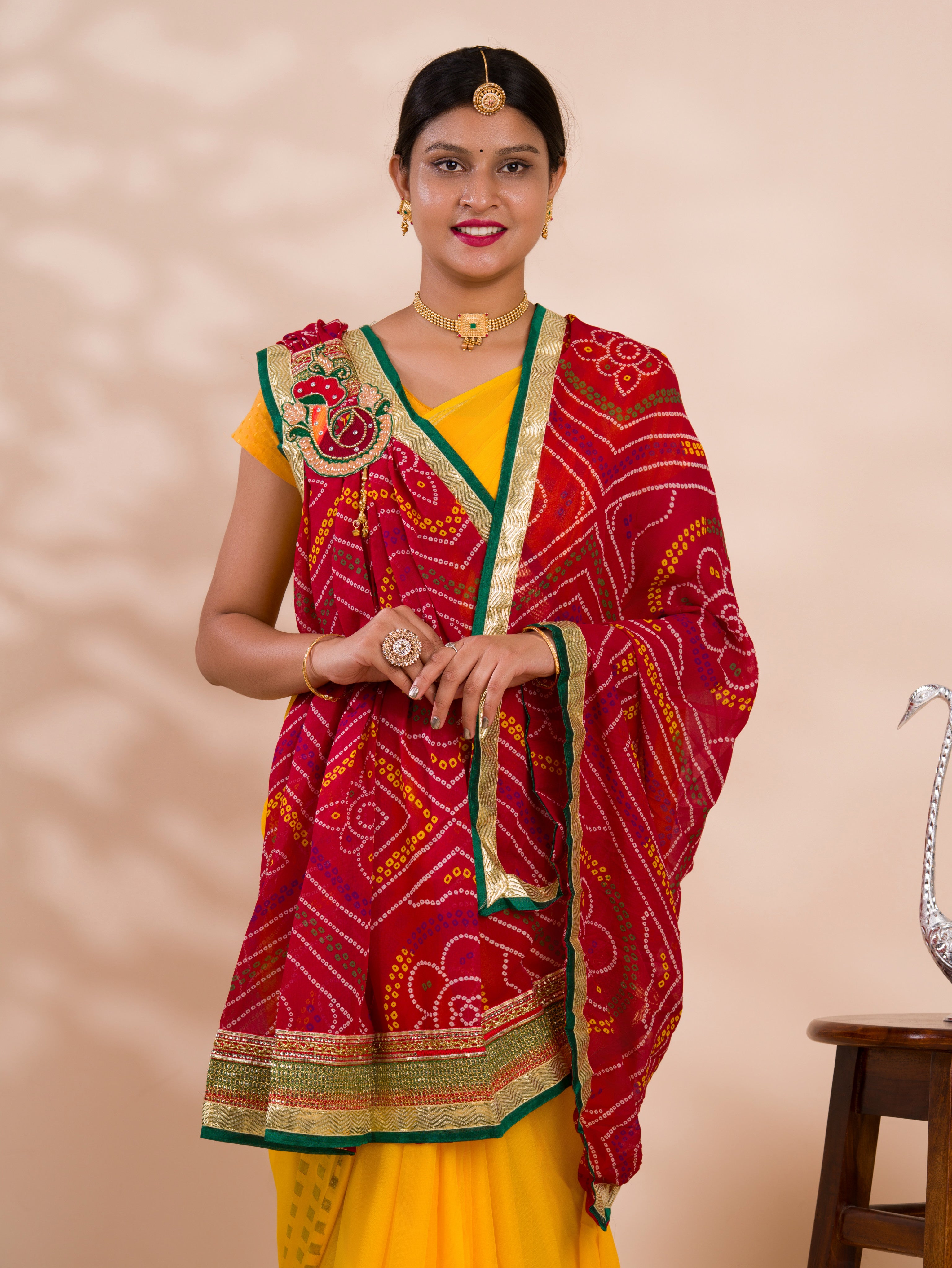 KcPc New Marwadi Mos chiffon chunri broach Stole SUM