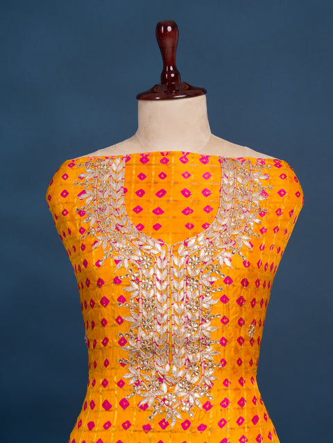 KcPc New Beautiful Art Silk Bandhani Gharchola With Gota patti Stone Work Suit KML