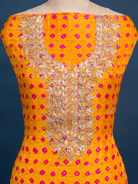 KcPc New Beautiful Art Silk Bandhani Gharchola With Gota patti Stone Work Suit KML