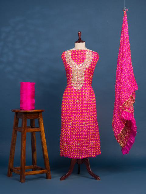 KcPc Beautiful Art Silk Bandhani Gharchola With Gota patti Stone Work Suit KML