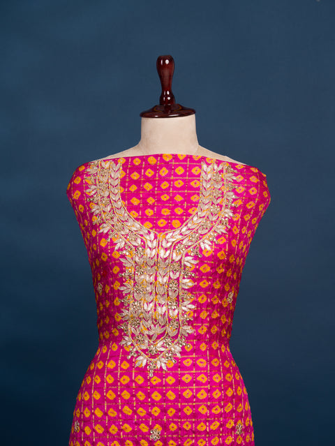 KcPc Beautiful Art Silk Bandhani Gharchola With Gota patti Stone Work Suit KML