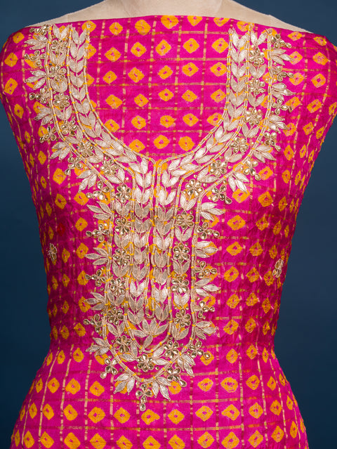 KcPc Beautiful Art Silk Bandhani Gharchola With Gota patti Stone Work Suit KML