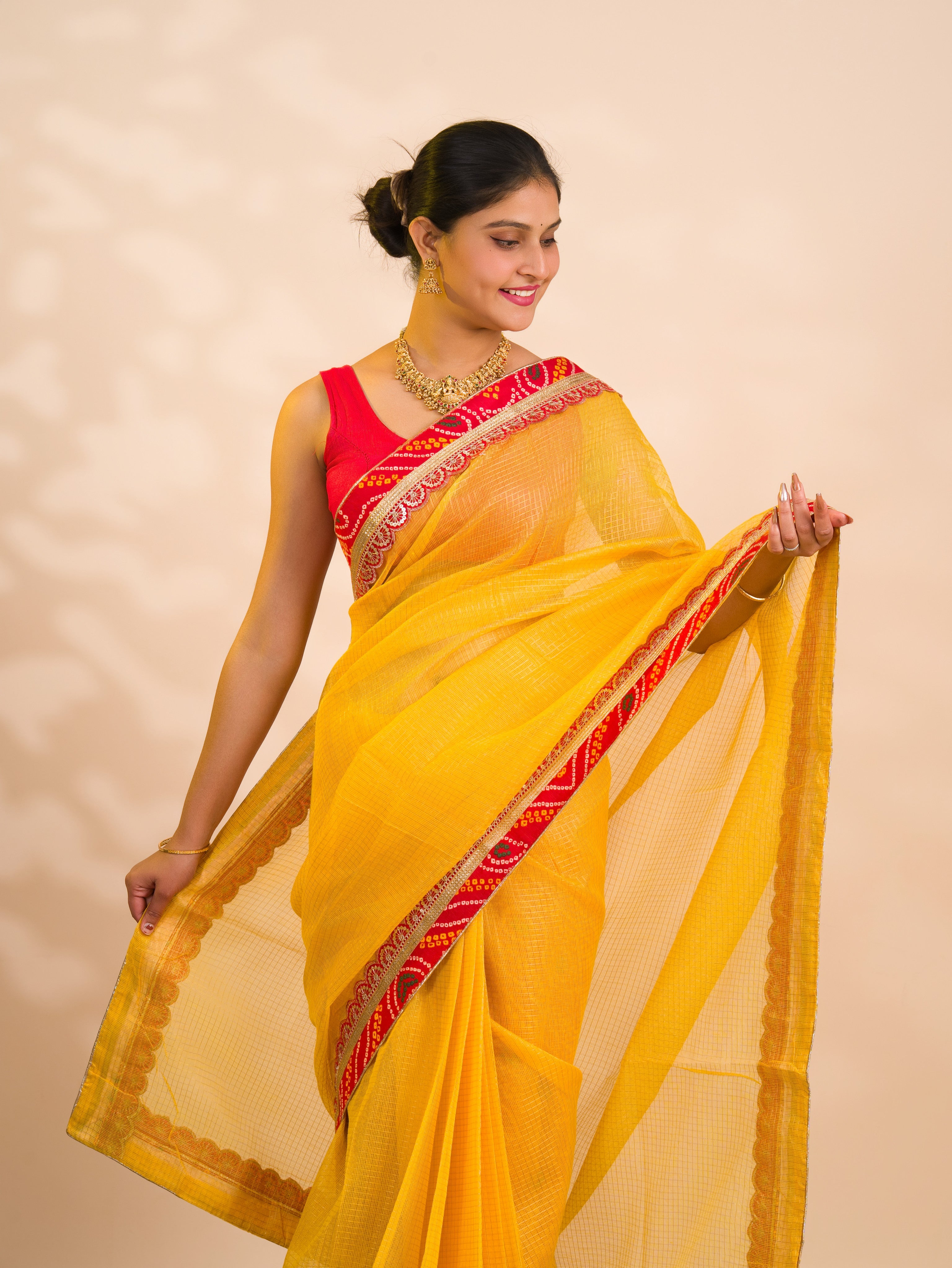 KcPc New One Embroidery Bandhani Border Kota Doria Saree SWA