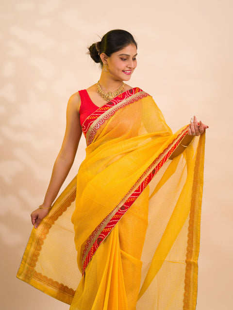 KcPc New One Embroidery Bandhani Border Kota Doriya Saree SWA