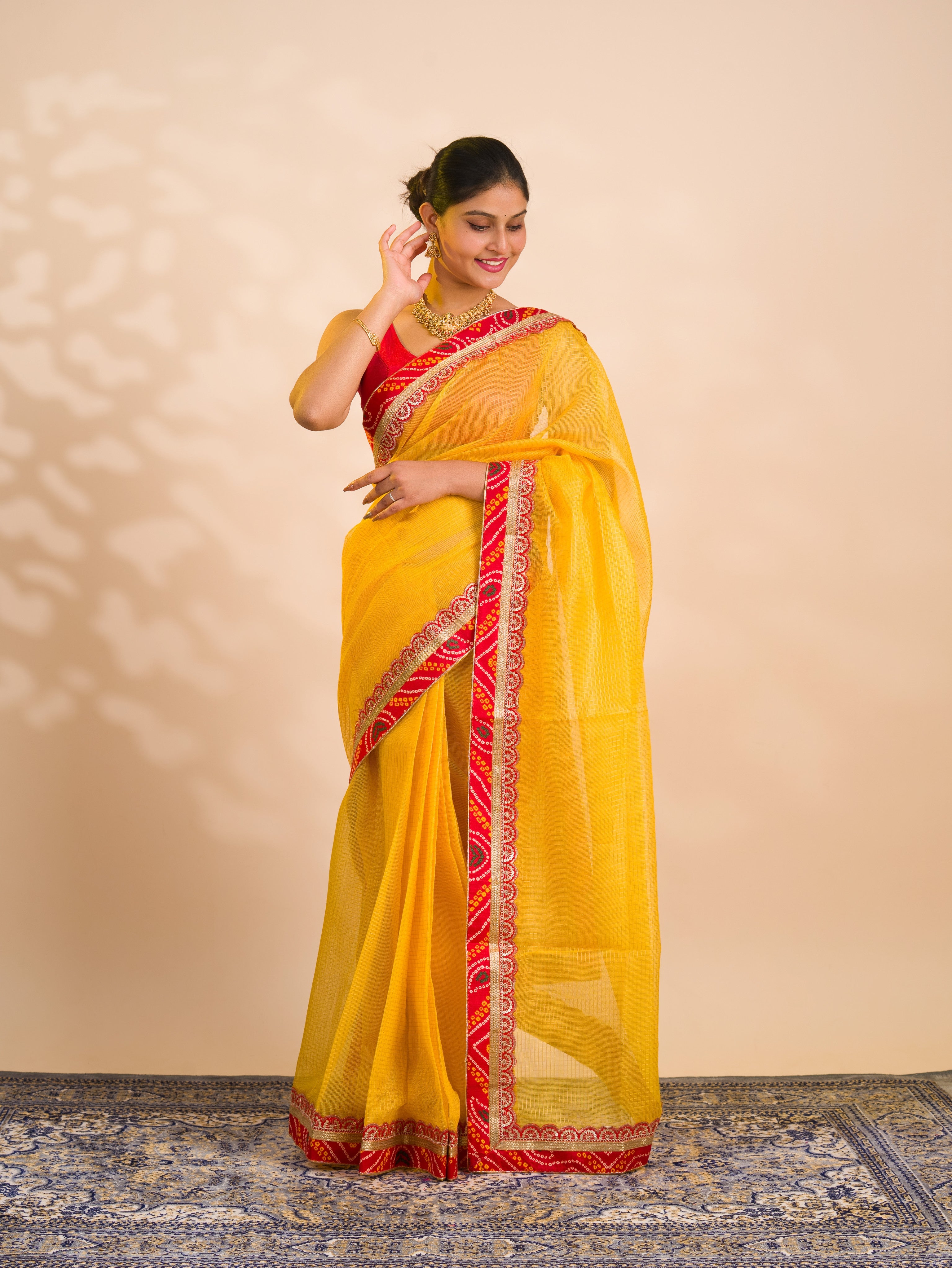 KcPc New One Embroidery Bandhani Border Kota Doria Saree SWA