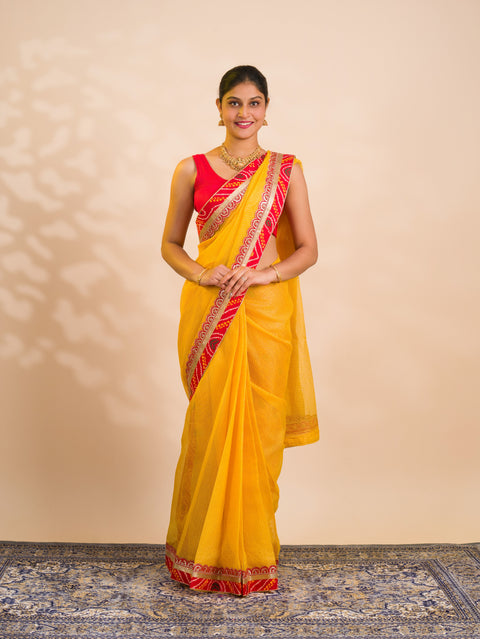 KcPc New One Embroidery Bandhani Border Kota Doriya Saree SWA