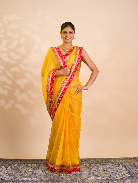 KcPc New One Embroidery Bandhani Border Kota Doriya Saree SWA