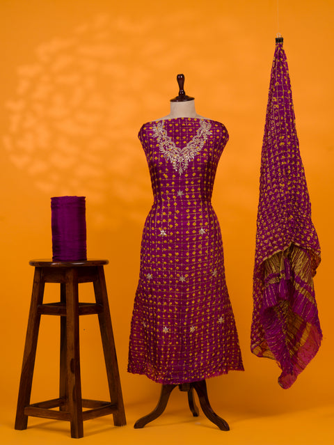 KcPc New Art Silk Bandhani Gharchola With Gotapatti Work suit  KML