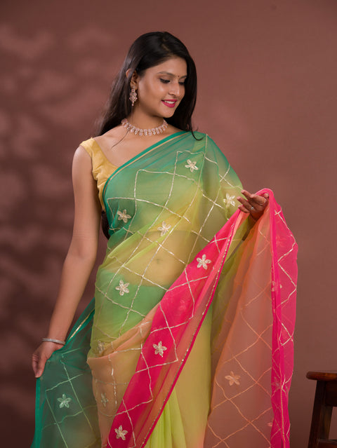 KcPc New Launched  Georgette Multi Colour Gota Patti Work Saree  SWA