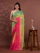  A green and pink saree with white gotapati work under 1000