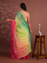  A green and pink saree with white gotapati work under 1000