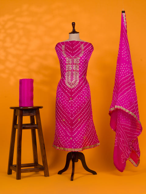 KcPc New Beautiful Art Silk Bandhani Style With Gotapatti Work Suit KML