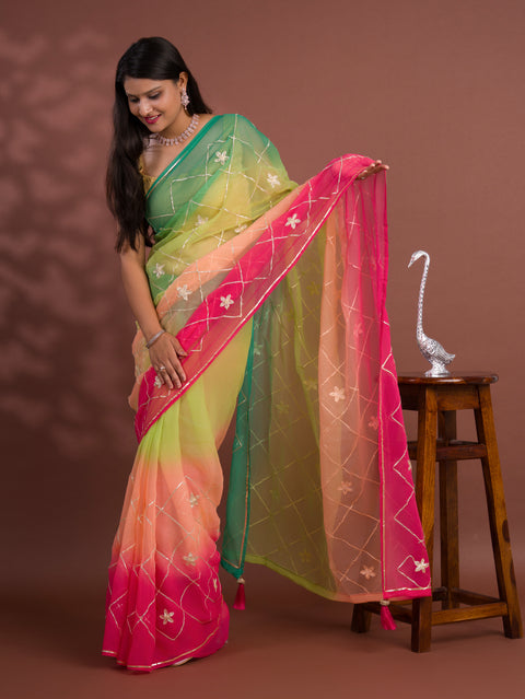 KcPc New Launched  Georgette Multi Colour Gota Patti Work Saree  SWA