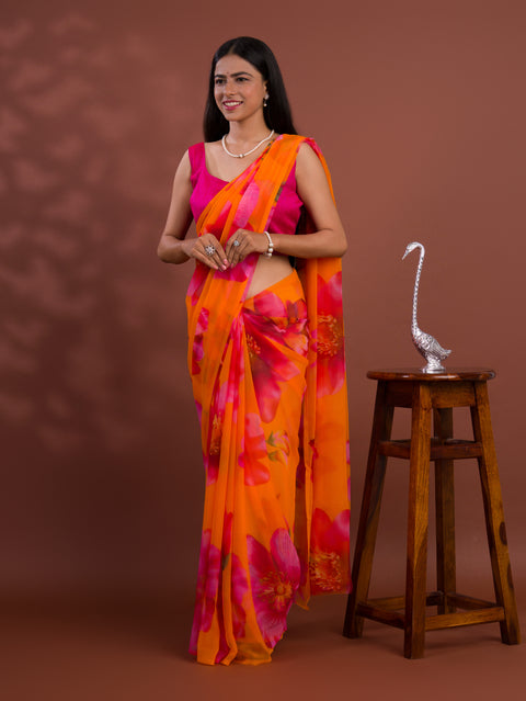 KcPc New Latest Pure Georgette Flower Printed Style Saree SUN
