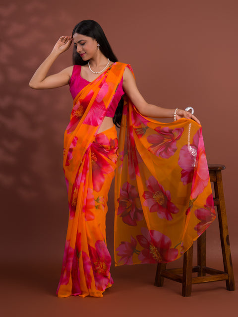 KcPc New Latest Pure Georgette Flower Printed Style Saree SUN
