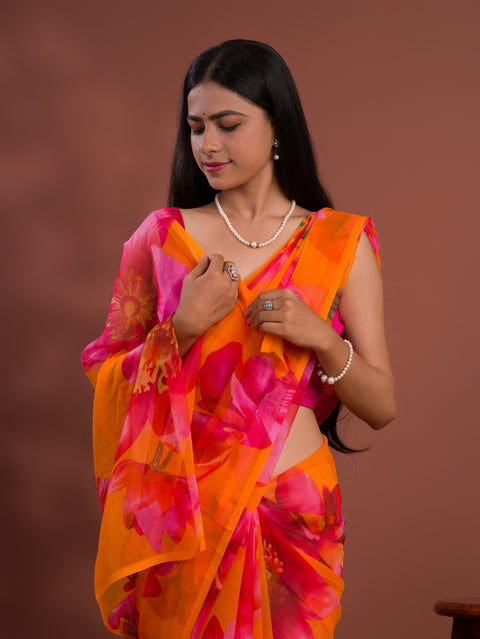 KcPc New Latest Pure Georgette Flower Printed Style Saree SUN