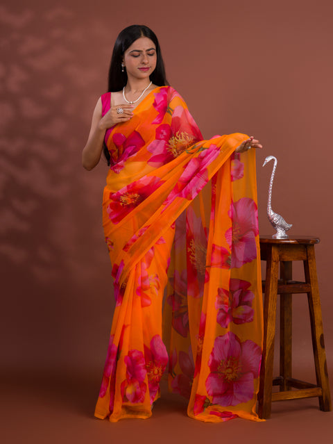 KcPc New Latest Pure Georgette Flower Printed Style Saree SUN