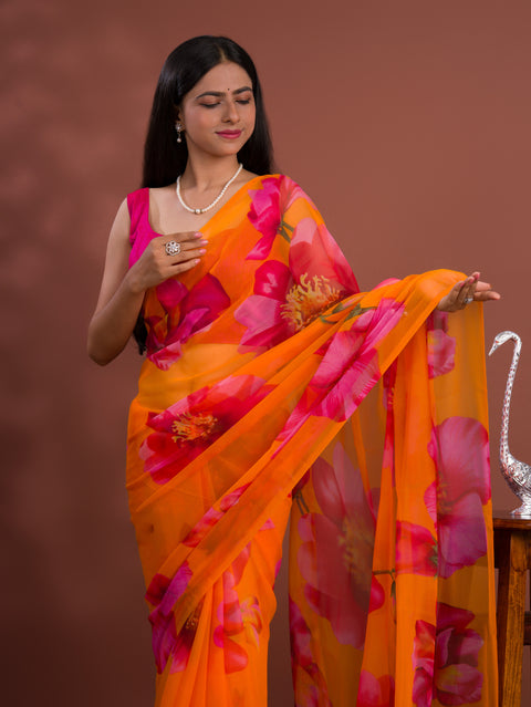 KcPc New Latest Pure Georgette Flower Printed Style Saree SUN