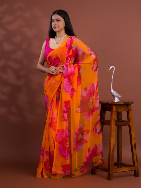 KcPc New Latest Pure Georgette Flower Printed Style Saree SUN