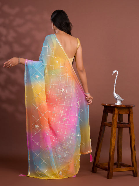 KcPc New Georgette Multi Colour Gota Patti Work Saree  SWA