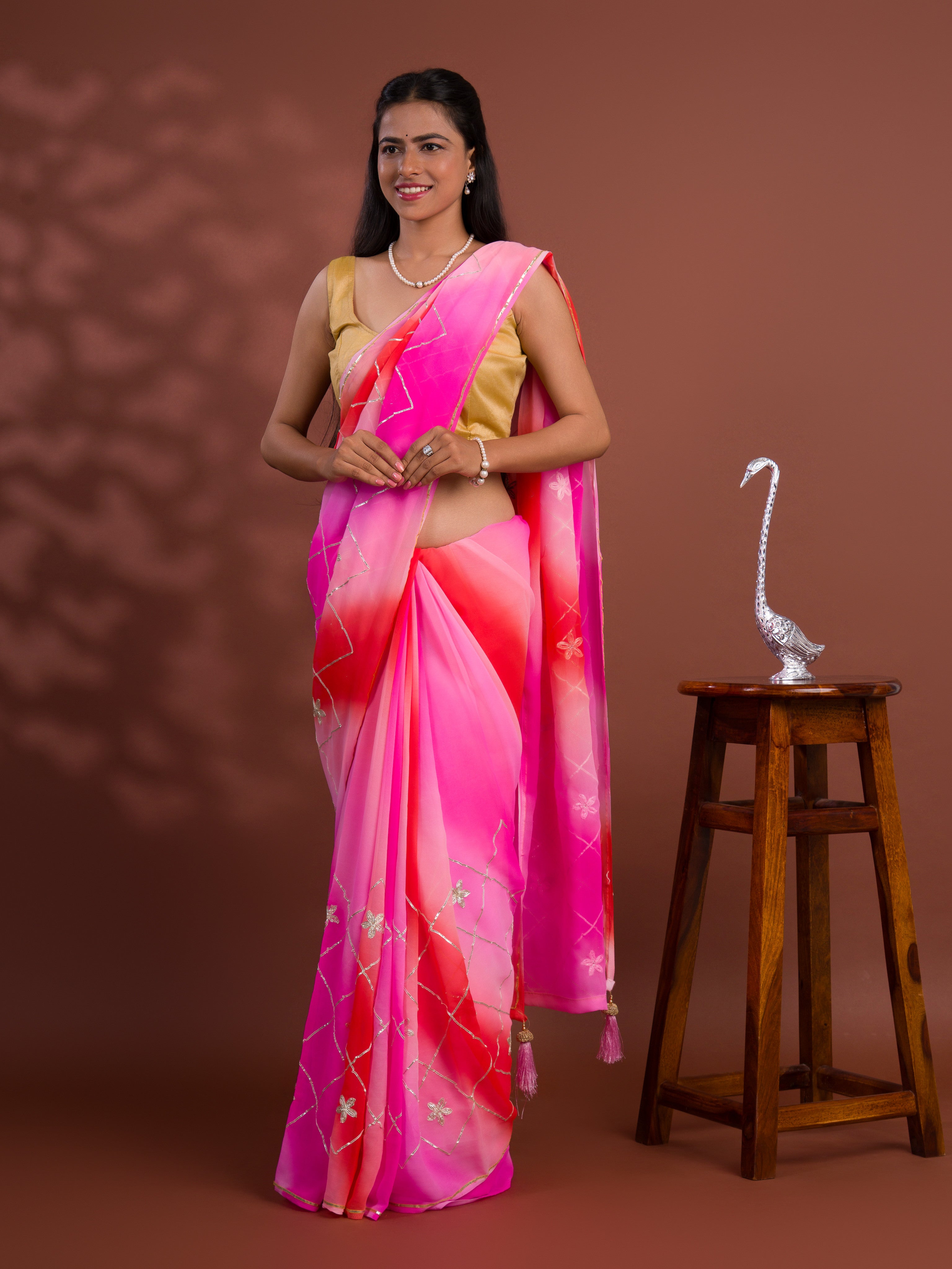  Georgette Multi Colour Gota Patti Work Saree under 1000
