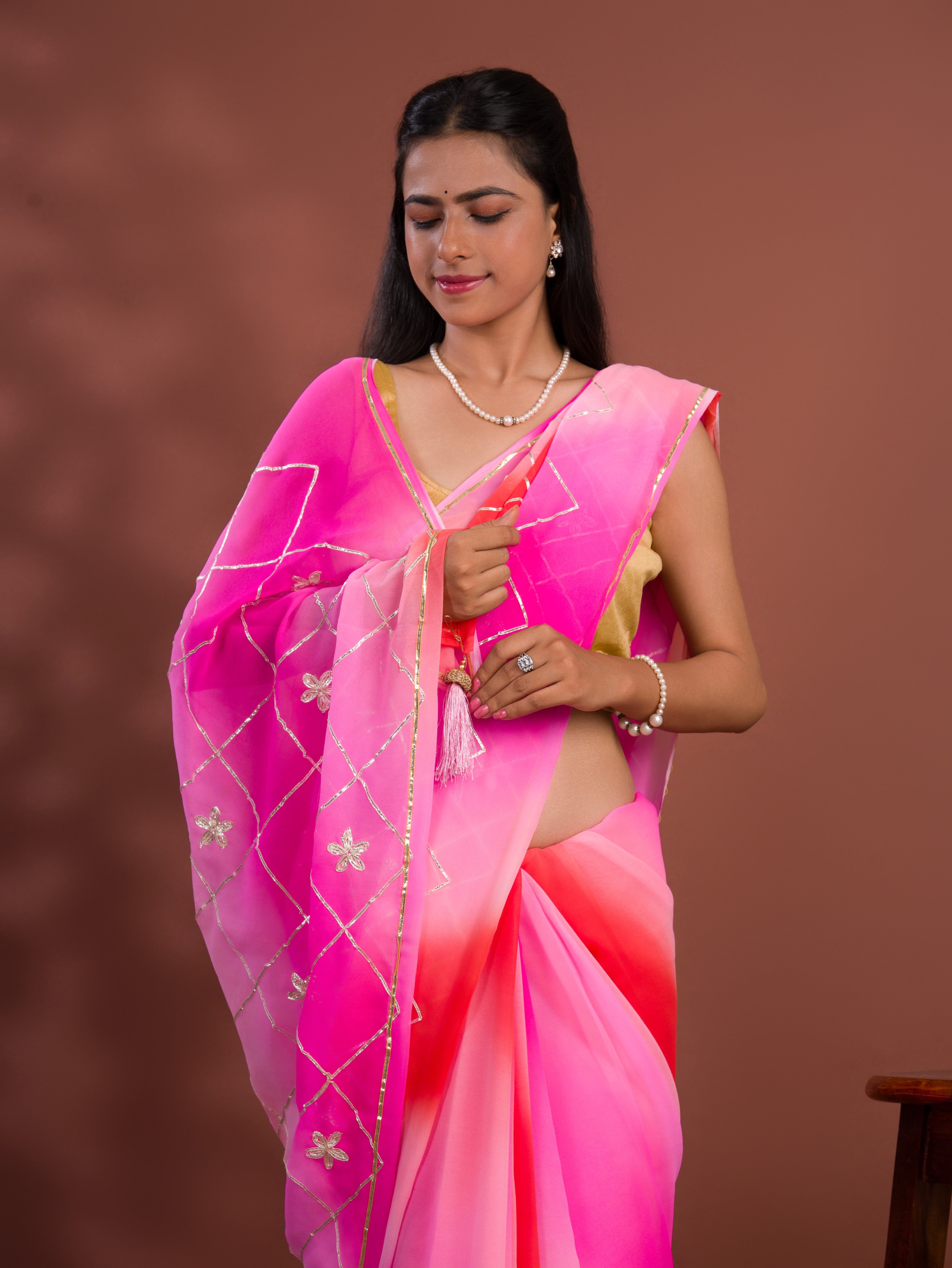  Georgette Multi Colour Gota Patti Work Saree under 1000