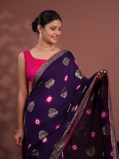 KcPc New Dola Silk Bandhani Saree with Banarasi Upada Zari Weaving  PF