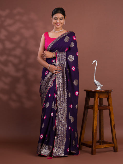 KcPc New Dola Silk Bandhani Saree with Banarasi Upada Zari Weaving  PF