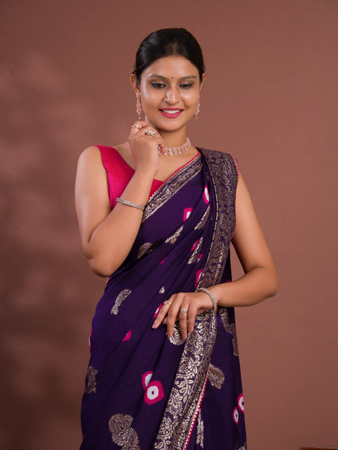 KcPc New Dola Silk Bandhani Saree with Banarasi Upada Zari Weaving  PF