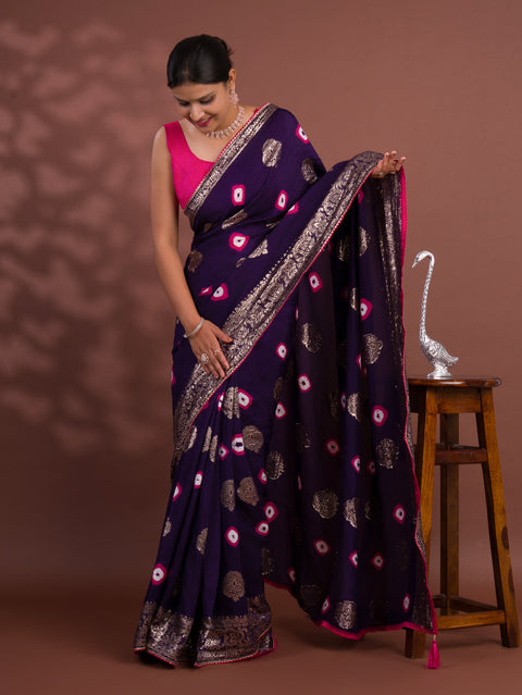KcPc New Dola Silk Bandhani Saree with Banarasi Upada Zari Weaving  PF